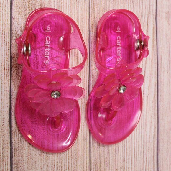 Carter's Pink Jelly Sandals with Flower and gem - Picture 4 of 7
